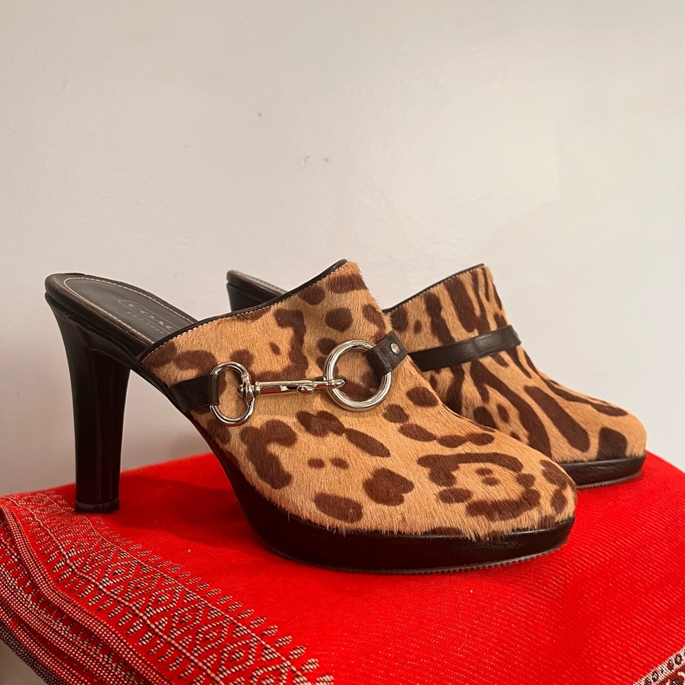Coach heeled mules leopard fur